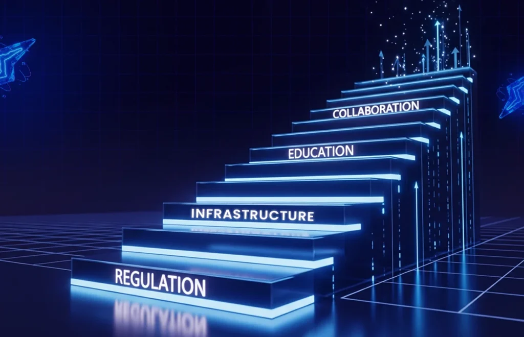 Regulation → Infrastructure → Education → Collaboration.